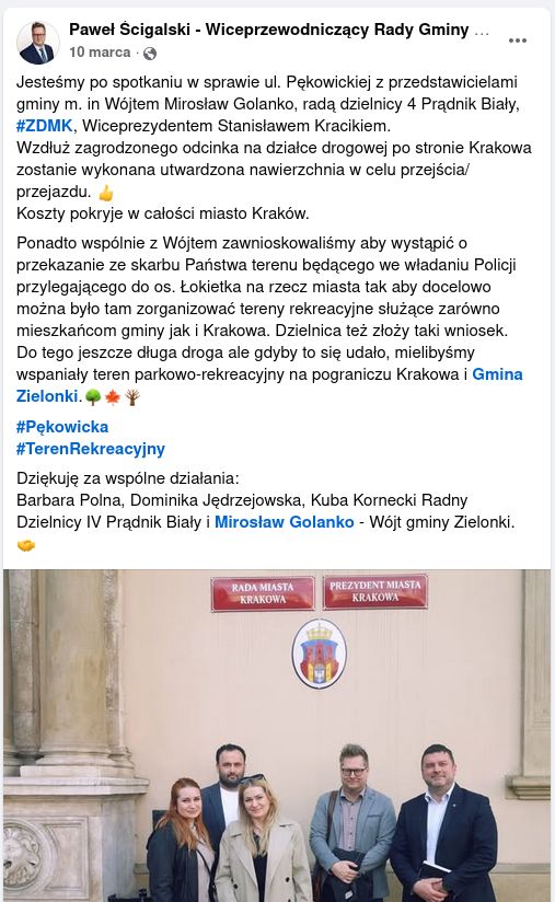 Post na Facebooku Radnego Ścigalskiego z 10.03.2026